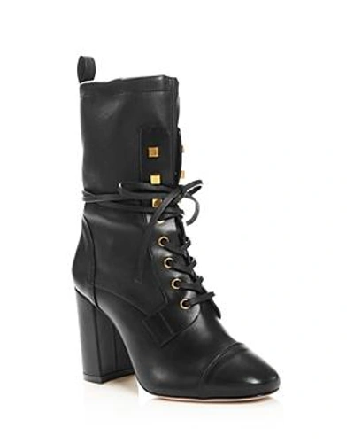 Shop Stuart Weitzman Women's Veruka Stretch Leather Lace Up Combat Booties In Black