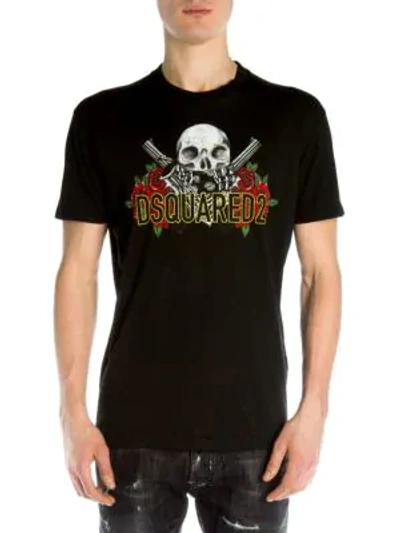Shop Dsquared2 Guns & Roses Skull Tee In Black