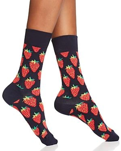 Shop Happy Socks Strawberry Crew Socks In Navy/red