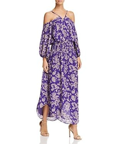 Shop Ramy Brook Manuela Cold-shoulder Maxi Dress In Royal Purple Combo