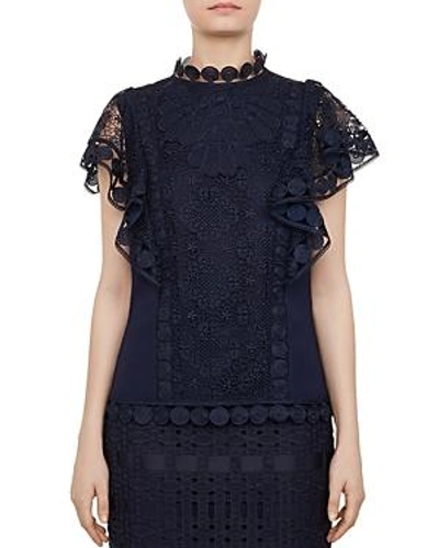 Shop Ted Baker Gabbby Mixed-lace Top In Navy