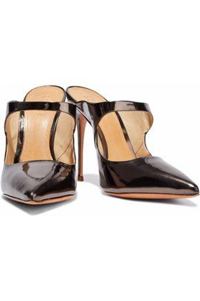 Shop Schutz Woman Nicolly Mirrored-leather Mules Gunmetal