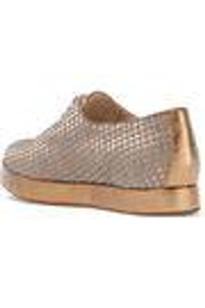 Shop Giorgio Armani Metallic Leather-trimmed Woven Sneakers In Bronze