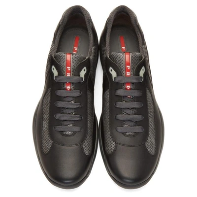 Shop Prada Black Leather And Mesh Sneakers In F0i2l Nero + Palladi
