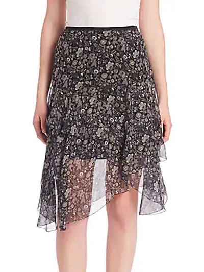 Shop Elie Tahari Sharon Floral Chiffon Skirt In Black