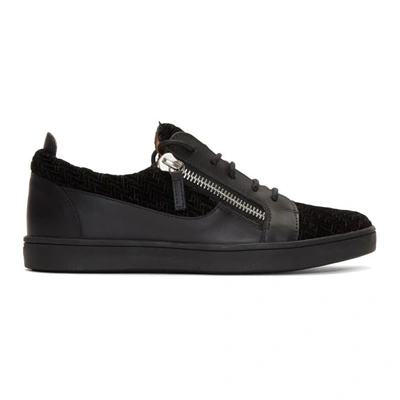 Shop Giuseppe Zanotti Black Leather & Velvet Brek Sneakers