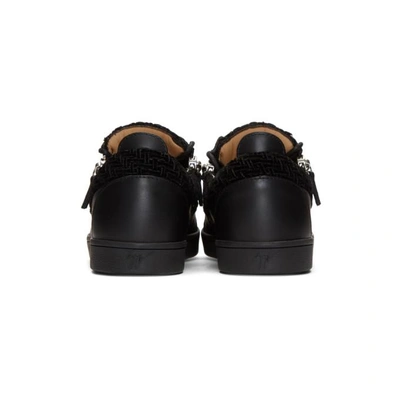 Shop Giuseppe Zanotti Black Leather & Velvet Brek Sneakers
