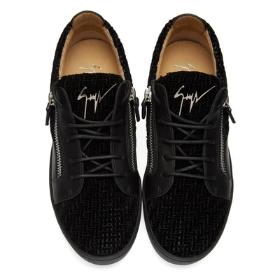 Shop Giuseppe Zanotti Black Leather & Velvet Brek Sneakers