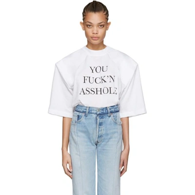 Shop Vetements White 'you Fuck'n Asshole' Football Shoulder T-shirt