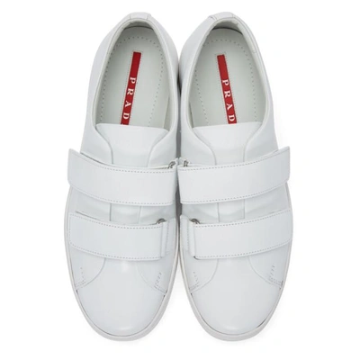 Shop Prada White Two Strap Sneakers