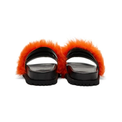 Shop Sacai Orange & Red Furry Slides