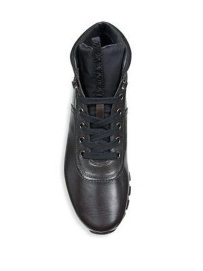 Shop Prada Leather Lace-up Sneakers In Brown