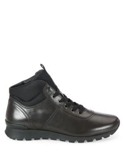 Shop Prada Leather Lace-up Sneakers In Brown