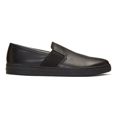 Shop Prada Black Leather Slip-on Sneakers