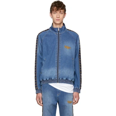 Shop Wheir Bobson Blue Denim Side Line Track Jacket In Fade Blue