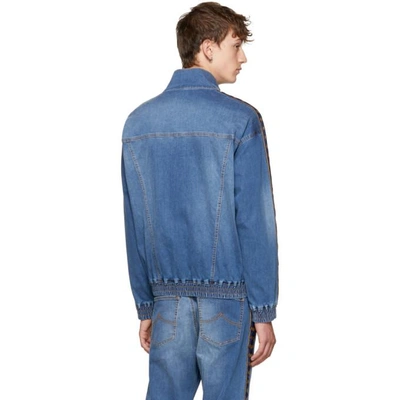 Shop Wheir Bobson Blue Denim Side Line Track Jacket In Fade Blue