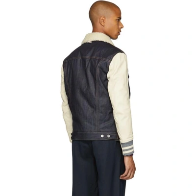Shop Junya Watanabe Indigo & Beige Levi's Edition Sherpa Denim Jacket
