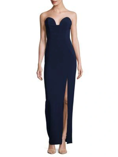 Shop Nicole Miller Strapless Sweetheart Gown In Navy