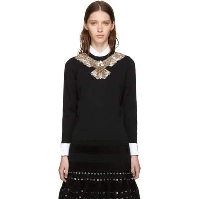 Shop Alexander Mcqueen Black Embroidered Eagle Sweater