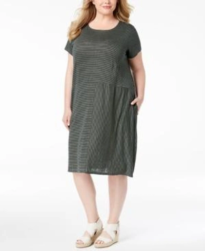 Shop Eileen Fisher Plus Size Organic Linen Dress In Nori