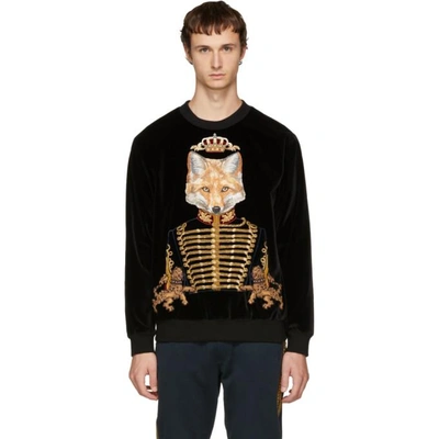 Shop Dolce & Gabbana Dolce And Gabbana Black Velvet Royal Fox Sweatshirt In N0000 Black