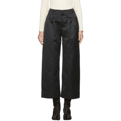 Shop Nomia Black Satin Wide-leg Trousers