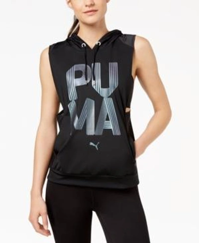 Shop Puma Punch Metallic-logo Hoodie Vest In Black