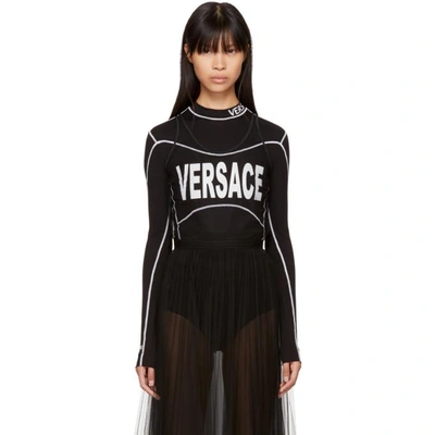 Shop Versace Black Cropped Tulle Logo T-shirt