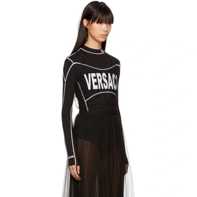 Shop Versace Black Cropped Tulle Logo T-shirt