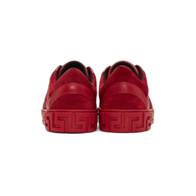 Shop Versace Red Leather & Suede Sneakers