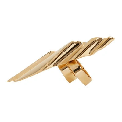 Shop Saint Laurent Gold Babylone Two-finger Ring In 8030 Gold