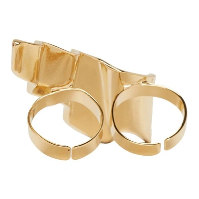 Shop Saint Laurent Gold Babylone Two-finger Ring In 8030 Gold