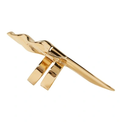 Shop Saint Laurent Gold Babylone Two-finger Ring In 8030 Gold