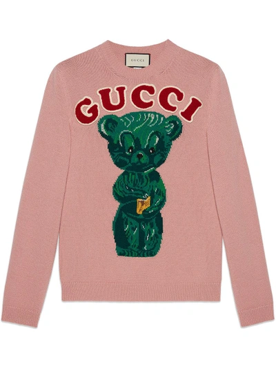 Shop Gucci Wool Sweater With Teddy Bear In Pink