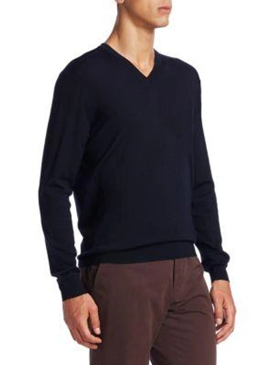 Shop Ermenegildo Zegna Wool & Cashmere V-neck Sweater In Navy