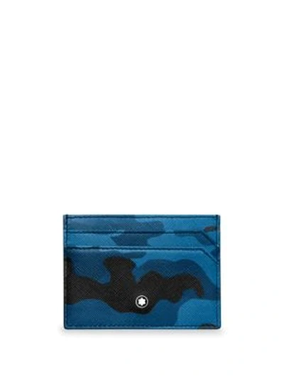 Shop Montblanc Camouflage Leather Card Case In Blue Multi