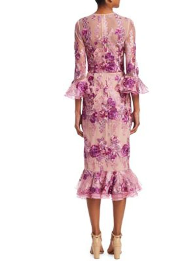 Shop David Meister Floral Embroidered Midi Dress In Pink