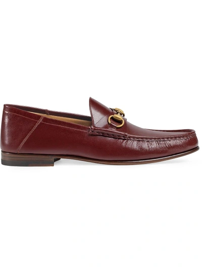 Shop Gucci Horsebit Leather Loafers - Red