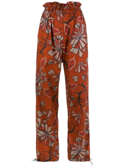 Shop Sissa Floral Agreste Straight Trousers - Red