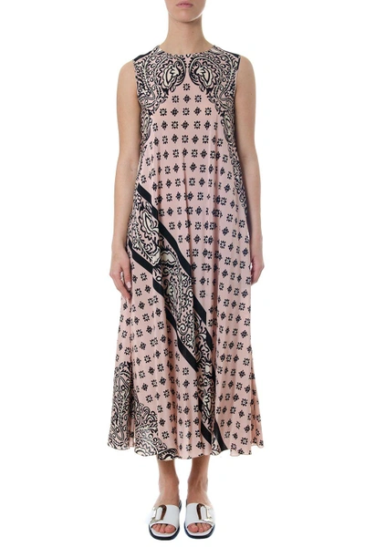 Shop Red Valentino Black & Pink Long Dress With Bandhana Print In Black-pink