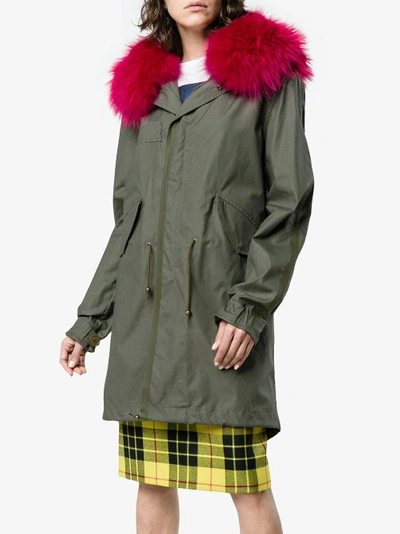 Shop Mr & Mrs Italy Unlined Parka Jacket With Fur Collar In Green
