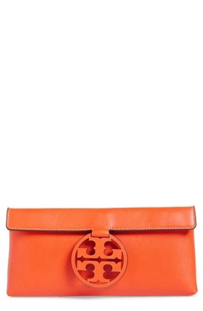 Tory Burch Miller Leather Clutch - Orange In Brilliant Orange | ModeSens
