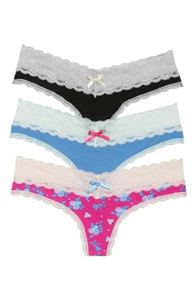 Shop Honeydew Intimates 3-pack Lace Thong In Black/ Sea Breezer/ Gypsy Rose