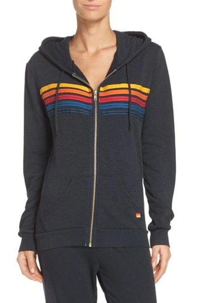 Shop Aviator Nation 5-stripe Zip Hoodie In Charcoal