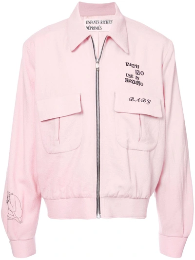 Shop Enfants Riches Deprimes Enfants Riches Déprimés Slogan Zipped Bomber Jacket - Pink