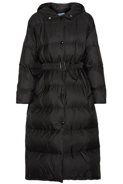 Shop Prada Hooded Quilted Shell Coat In Black