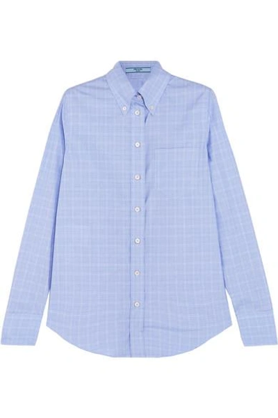 Shop Prada Prince Of Wales Checked Cotton-poplin Shirt In Light Blue