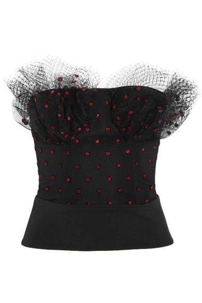 Shop Carmen March Embellished Mesh And Canvas Bustier Top In Black