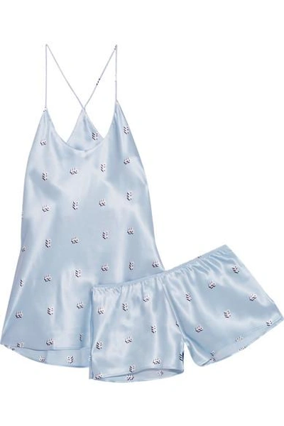 Shop Olivia Von Halle Bella Printed Silk-satin Pajama Set In Sky Blue