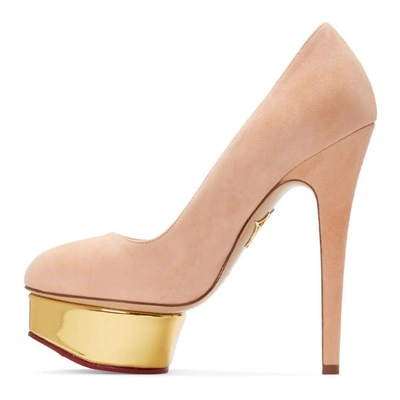 Shop Charlotte Olympia Pink Suede Platform Dolly Heels In 691 Blush/gold